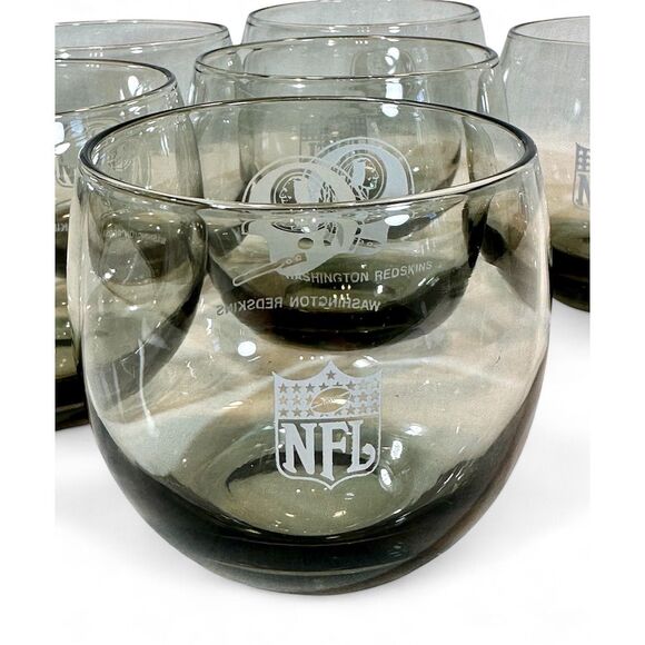 Vintage Washington Redskins NFL Smoke Gray Low-ball Barware, Set of 6, 1970-80s - Picture 5 of 11